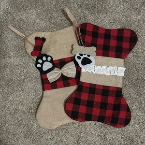 Buffalo Plaid and Burlap Dog Bone Set of 2 Christmas Stockings